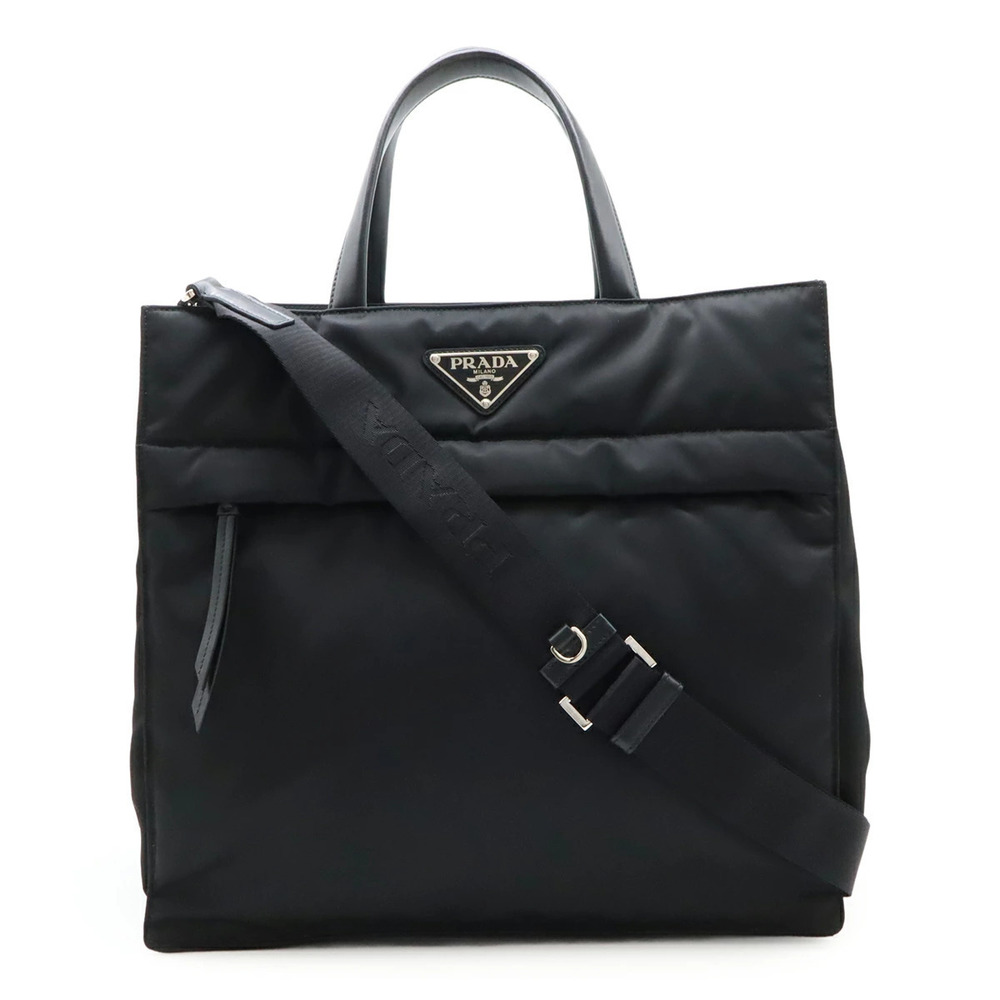 Prada Tessuto Vitello Triangle Shoulder Bag Tote Leather NERO Black